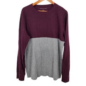 American Eagle Burgundy Gray Colorblock Waffle Knit Tee Top Shirt L 90s Y2K